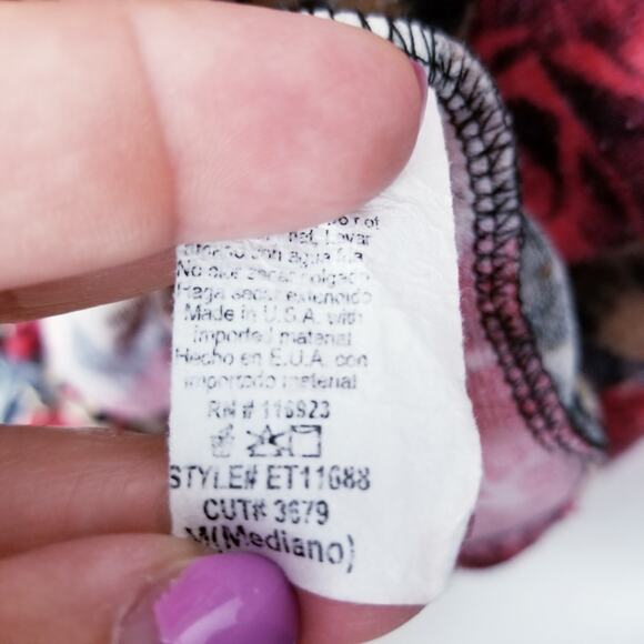 EASEL los angeles Roses Floral Animal Print Pullover Tie-Front Tunic Top Size M - Picture 6 of 7